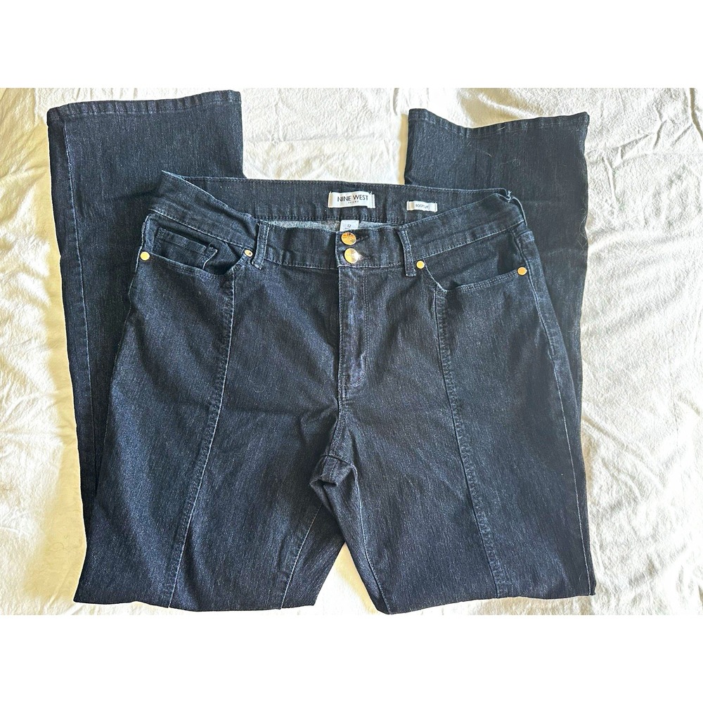 Nine West Women's Bootcut Black Solid Denim Jeans 5-Pocket Button Closure